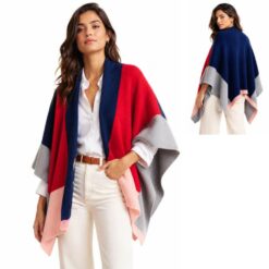 COLOR BLOCK KNIT RUANA