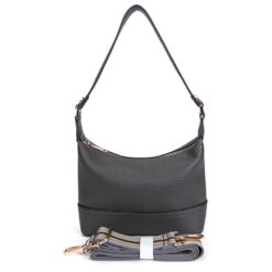 CHARCOAL PEBBLED SMALL HOBO W/ REMOVABLE GUITAR STRAP. 9.5X6.35X3.25