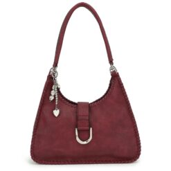 CHERRY WHIPSTITCH HOBO SHOULDER BAG WITH CHARM ACCENT. 13.4X10.6X4