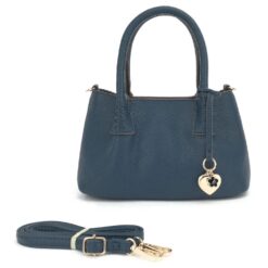 BLUE SATCHEL WITH CROSSBODY STRAP & HEART CHARM ACCENT. 9.5X6X4