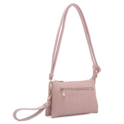 BLUSH WOVEN TEXTURE MULTI-POCKET CROSSBODY/WRISTLET. 8.85X5.5X3.5