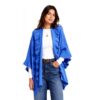 BLUE SOFT KNIT RUFFLE TRIM RUANA