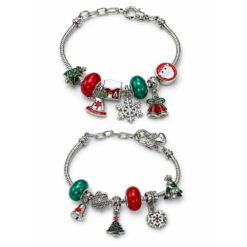 CHRISTMAS ENAMEL CHARM & BEAD BRACELET. SOLD IN SETS OF 2 ONLY