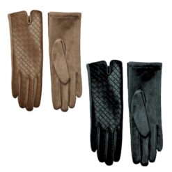 FAUX LEATHER WOVEN DESIGN GLOVES. BLACK, TAUPE. SOLD IN SETS OF 2 ONLY. ARRIVES IN SEPTEMBER