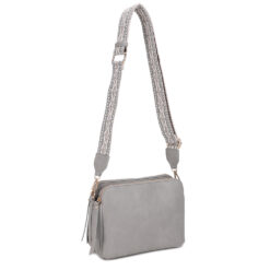 BLUE/GREY TRIPLE COMPARTMENT GUITAR STRAP CROSSBODY. 9.75X7.25X3.5