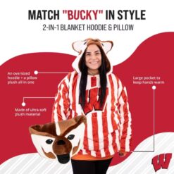 UNIVERSITY OF WISCONSIN LICENSED BUCKY THE BADGER SNUGIBLE 2-IN-1 BLANKET HOODIE & PILLOW