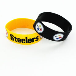 PITTSBURGH STEELERS LICENSED SILICONE WIDE BRACELETS SET. SOLD IN 2 CARD PACKS (4 BRACELETS TOTAL)