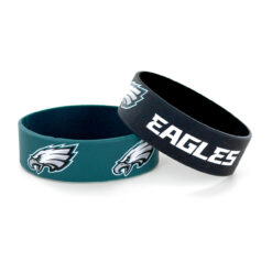 PHILADELPHIA EAGLES LICENSED SILICONE WIDE BRACELETS SET. SOLD IN 2 CARD PACKS (4 BRACELETS TOTAL)