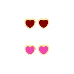 GOLD MINI ENAMEL HEART PIERCED EARRINGS. RED, PINK. SOLD IN SETS OF 2 ONLY. PERFECT FOR VALENTINE'S DAY!