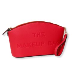 RED EMBOSSED FAUX LEATHER MAKEUP BAG. 10X6X3