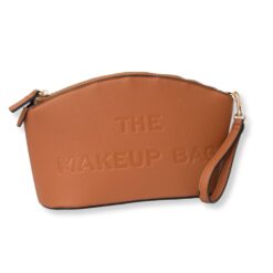 TAN EMBOSSED FAUX LEATHER MAKEUP BAG. 10X6X3