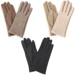HERRINGBONE KNIT GLOVES. TAUPE, BEIGE, BLACK. SOLD IN SETS OF 3 ONLY