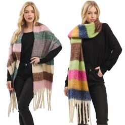 SOFT OVERSIZED STRIPED SCARF. LIGHT MULTI, BRIGHT MULTI. SOLD IN SETS OF 2 ONLY