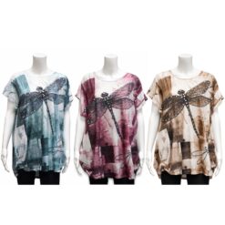 SHORT SLEEVE DRAGONFLY TUNIC.  FUCHSIA, MINT, BEIGE. SOLD IN SETS OF 3 ONLY. AVAILABLE LATE SEPTEMBER