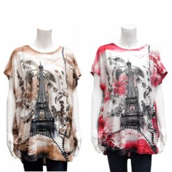 SHORT SLEEVE EIFFEL TOWER TUNIC.  RED, BEIGE. SOLD IN SETS OF 2 ONLY. AVAILABLE LATE SEPTEMBER