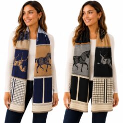 EQUESTRIAN SOFT OBLONG SCARF. NAVY, BLACK. SOLD IN SETS OF 2 ONLY