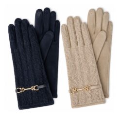 CABLE KNIT WITH GOLD ACCENT GLOVES. BLACK, BEIGE. SOLD IN SETS OF 2 ONLY