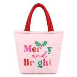 MERRY & BRIGHT CHRISTMAS QUILTED TOTE BAG. 13X10X5
