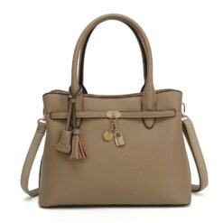 TAUPE STRUCTURED LOCK SATCHEL WITH CHARM ACCENT