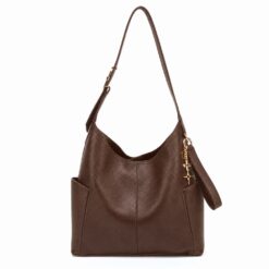 BROWN CHARM ACCENT MULTI-COMPARTMENT HOBO.  12.25X13X4.3