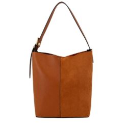 TAN MIXED TEXTURE BUCKET SHOULDER BAG
