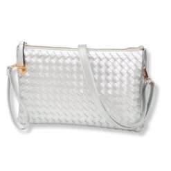 SILVER WOVEN CROSSBODY & WRISTLET BAG. 11.5x7x1.5