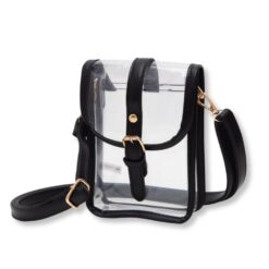BLACK CLEAR BUCKLE STRAP CROSSBODY BAG. 5X7X2