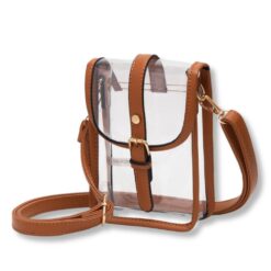 BROWN CLEAR BUCKLE STRAP CROSSBODY BAG. 5X7X2