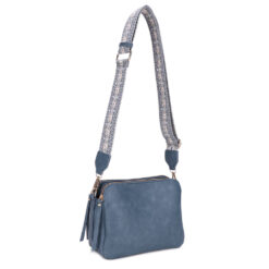 BLUE TRIPLE COMPARTMENT GUITAR STRAP CROSSBODY. 9.75x7.25x3.5